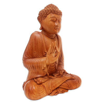 Wood statuette, 'Buddha' - Indonesian Wood Sculpture
