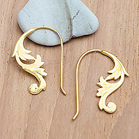 Gold-plated drop earrings, 'Fairy Magic' - 18k Gold-Plated Brass Drop Earrings with Leafy Details