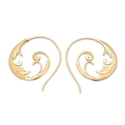 Vergoldete Ohrhänger – Runde Ohrhänger aus 18 Karat vergoldetem Messing mit Blattmotiven