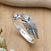 Sterling silver band ring, 'Bright Freedom' - Feather-Themed Sterling Silver Band Ring in Polished Finish