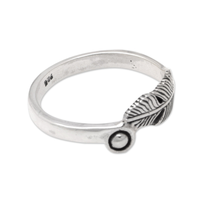 Sterling silver band ring, 'Bright Freedom' - Feather-Themed Sterling Silver Band Ring in Polished Finish
