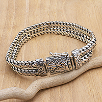 Men's sterling silver chain bracelet, 'Serene Leader' - Men's Sterling Silver Bracelet with Snake Chains