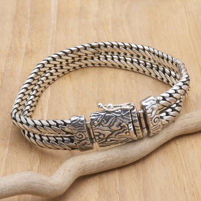 Men's Sterling Silver Bracelet with Snake Chains - Serene Leader