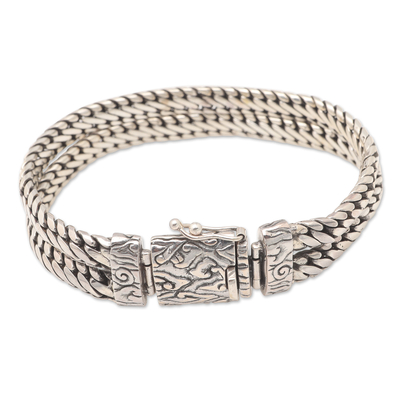 Men's sterling silver chain bracelet, 'Serene Leader' - Men's Sterling Silver Bracelet with Snake Chains