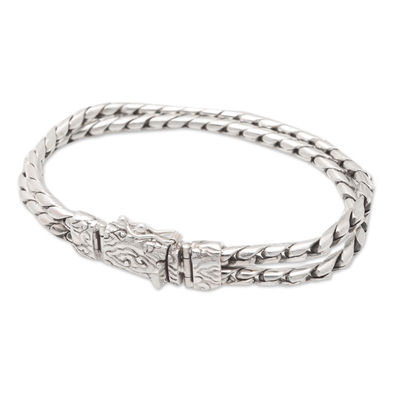 Men's sterling silver chain bracelet, 'Virtuous Leader' - Men's Sterling Silver Bracelet with Serpentine Chains