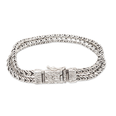 Men's sterling silver chain bracelet, 'Resilient Leader' - Men's Sterling Silver Bracelet with Foxtail Chains
