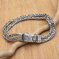 Herren-Kettenarmband aus Sterlingsilber, „Ancestral Leader“ – Herrenarmband aus Sterlingsilber mit Borobudur-Ketten