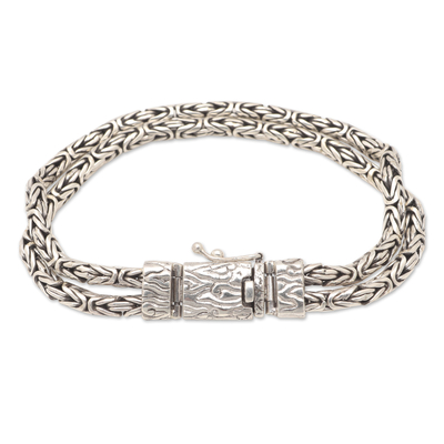 Men's sterling silver chain bracelet, 'Ancestral Leader' - Men's Sterling Silver Bracelet with Borobudur Chains