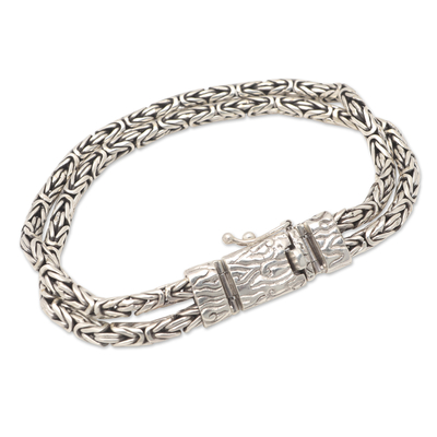 Men's sterling silver chain bracelet, 'Ancestral Leader' - Men's Sterling Silver Bracelet with Borobudur Chains