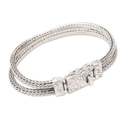 Men's sterling silver chain bracelet, 'Natural Leader' - Men's Sterling Silver Bracelet with Naga Chains