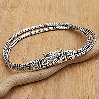 Sterling silver chain bracelet, 'Wise Empress' - Traditional Sterling Silver Bracelet with Naga Chains