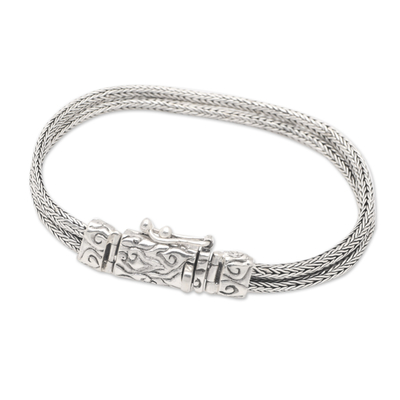 Sterling silver chain bracelet, 'Wise Empress' - Traditional Sterling Silver Bracelet with Naga Chains