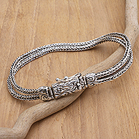 Sterling silver chain bracelet, 'Serene Empress' - Traditional Sterling Silver Bracelet with Foxtail Chains
