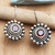 Garnet drop earrings, 'Enchanting Flower in Red' - Sterling Silver Floral Drop Earrings with Garnet Stone thumbail