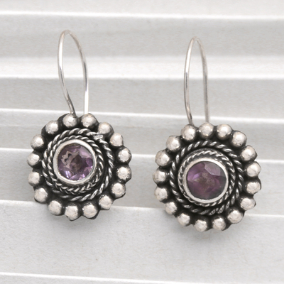 Amethyst drop earrings, 'Enchanting Flower in Purple' - Sterling Silver Floral Drop Earrings with Amethyst Stone