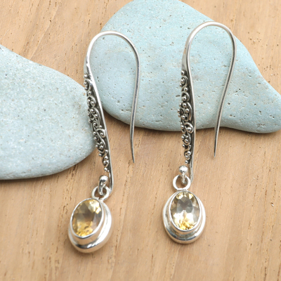 Citrine dangle earrings, 'Heaven's Treasure in Yellow' - Sterling Silver and Citrine Dangle Earrings Crafted in Bali