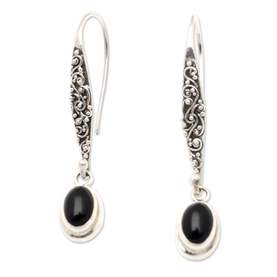 Onyx dangle earrings, 'Heaven's Treasure in Black' - Sterling Silver and Onyx Dangle Earrings Crafted in Bali