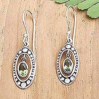 Peridot dangle earrings, 'Green Armadillo' - Sterling Silver and Peridot Armadillo Dangle Earrings