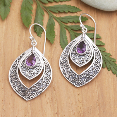 Amethyst dangle earrings, 'Party Queen in Purple' - Sterling Silver Fashion Dangle Earrings with Amethyst Stone