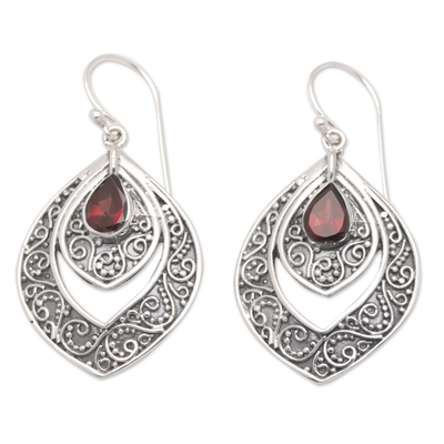 Garnet dangle earrings, 'Party Queen in Red' - Sterling Silver Fashion Dangle Earrings with Garnet Stone