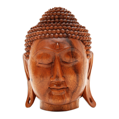 skulptur „Buddha-Kopf“. - Buddha-Kopfskulptur aus balinesischem Suar-Holz