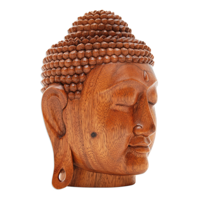 'Cabeza de Buda', escultura - 'Escultura de Cabeza de Buda en Madera de Suar Balinesa