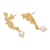 Pendientes colgantes de perlas cultivadas chapadas en oro - Aretes colgantes florales chapados en oro de 18 k con perlas cultivadas