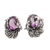 Amethyst button earrings, 'Purple Nest' - Faceted Five-Carat Amethyst Leafy Button Earrings from Bali