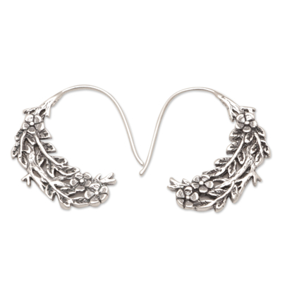 Sterling silver drop earrings, 'Tropical Aura' - Polished Sterling Silver Floral and Leafy Drop Earrings