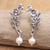 Cultured pearl dangle earrings, 'Winter Plumeria' - Sterling Silver Floral Dangle Earrings with Cultured Pearls thumbail