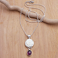Amethyst pendant necklace, 'Exquisite Rose' - Sterling Silver Rose Pendant Necklace with Amethyst Stone