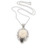 Labradorite and blue topaz pendant necklace, 'Bali' - Labradorite Blue Topaz Sterling Silver Rose Pendant Necklace