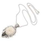 Labradorite and blue topaz pendant necklace, 'Bali' - Labradorite Blue Topaz Sterling Silver Rose Pendant Necklace