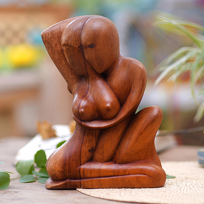 Wood statuette, 'Sweet Love' - Romantic Wood Sculpture