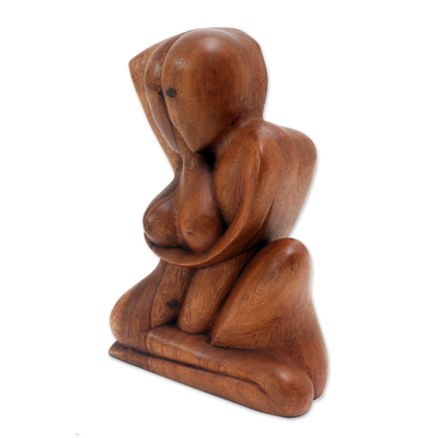 Wood statuette, 'Sweet Love' - Romantic Wood Sculpture
