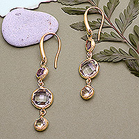 Gold-plated multi-gemstone dangle earrings, 'Energy Planets'
