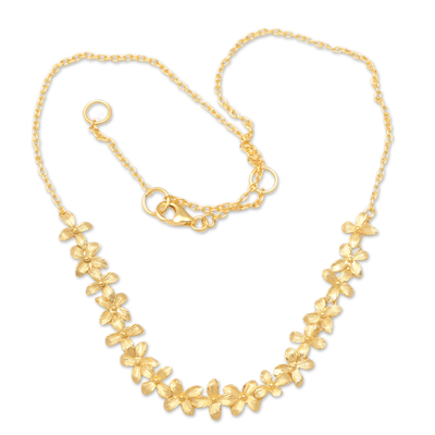 Gold-plated pendant necklace, 'Golden Ashokas' - Floral Matte Finished 18k Gold-Plated Pendant Necklace