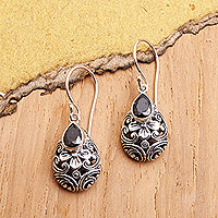 Cubic zirconia dangle earrings, 'Black Fantasy' - Sterling Silver Floral Dangle Earrings with Cubic Zirconia