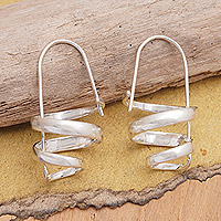 Sterling silver drop earrings, 'Spirals of Life' - Sterling Silver Spiral Drop Earrings Crafted in Bali