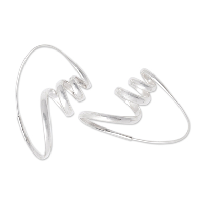 Sterling silver drop earrings, 'Light Tornadoes' - Polished Modern Sterling Silver Drop Earrings from Bali