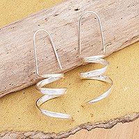 Sterling silver drop earrings, 'Luminous Essence' - Spiral Sterling Silver Drop Earrings in a High Polish Finish