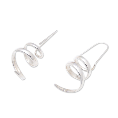 Sterling silver drop earrings, 'Luminous Essence' - Spiral Sterling Silver Drop Earrings in a High Polish Finish