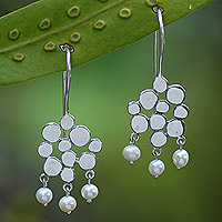 Pendientes de araña de perlas cultivadas, 'Ocean Honeycomb' - Pendientes de araña de plata de ley con perlas grises