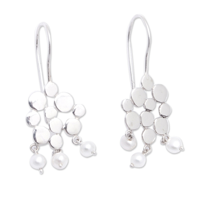 Cultured pearl chandelier earrings, 'Ocean Honeycomb' - Sterling Silver Chandelier Earrings with Grey Pearls