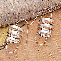 Sterling silver drop earrings, 'Luminous Twists' - Modern Sterling Silver Spiral Drop Earrings from Bali