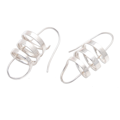 Sterling silver drop earrings, 'Luminous Twists' - Modern Sterling Silver Spiral Drop Earrings from Bali