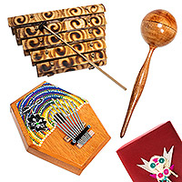 Caja de regalo curada, 'Melodías' - Caja de regalo curada con 3 instrumentos musicales de Indonesia