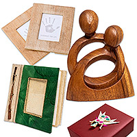 Curated gift set, 'Memories' - Curated Gift Set with 2 Photo Frames Album and Sculpture