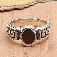 Resin band ring, 'Snail Inspiration' - Sterling Silver Band Ring with Resin Accent from Bali