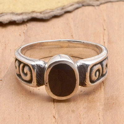 Resin band ring, 'Snail Inspiration' - Sterling Silver Band Ring with Resin Accent from Bali